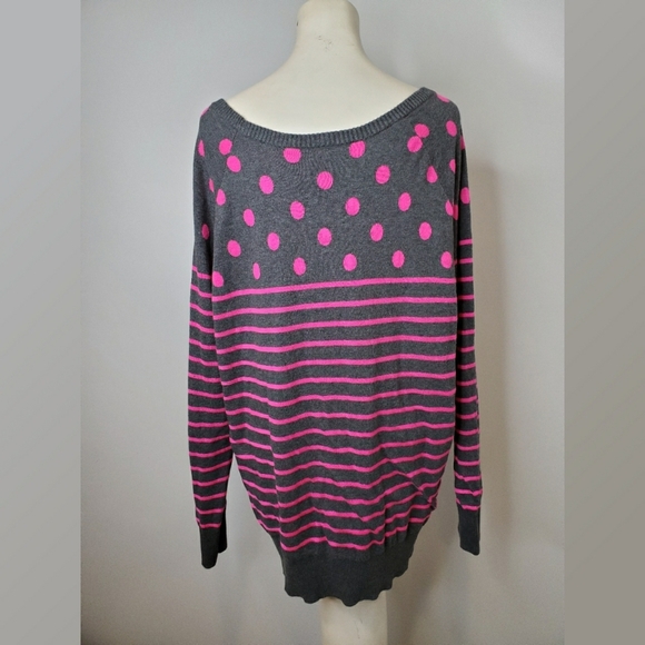 Torrid Fushia and Gray Polka Dot and Stripe Swtr - Picture 3 of 3